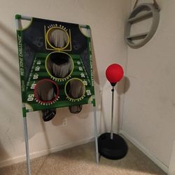 🏈 Kids Sports Activity Bundle – Football Target Game + Boxing Punching Bag + Wall Shelf (Good Condition!)