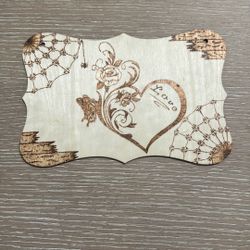 Heart With Butterfly And Rose Wood Burning Art