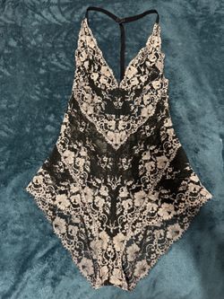 Black and White Lace Lingerie Bodysuit