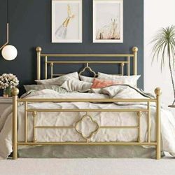 14 Inch Queen Size Metal Platform Bed Frame with Vintage Victorian Style, Wrought Iron Headboard and Footboard/Mattress Foundation for Storage/No Box 