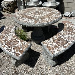 New table with 3 benches made out of cement and tile
