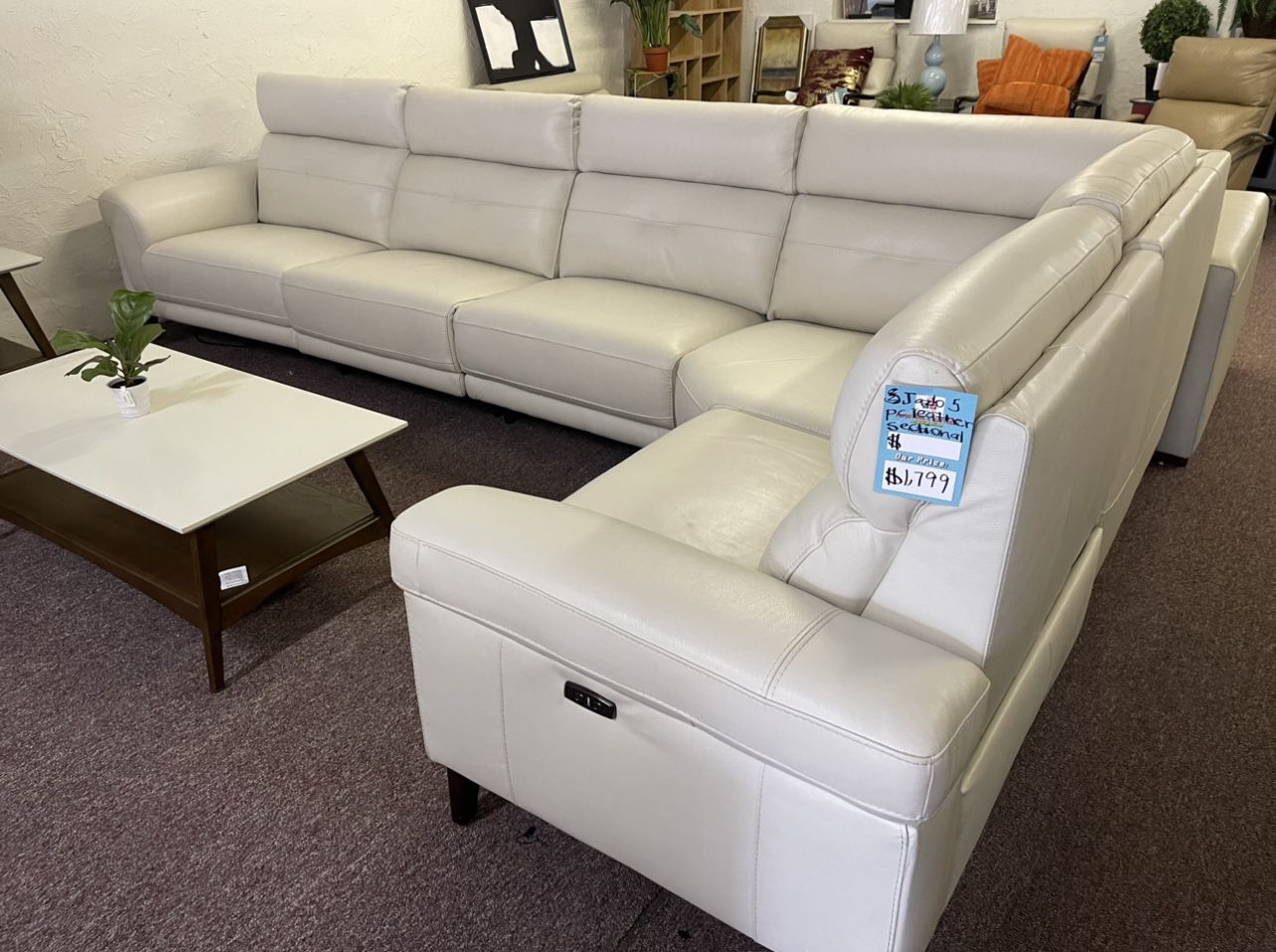 SALE- 100% Real Leather Sectional With 3 Power Recliners- Jazlo