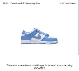 Dunk Low PS 'University Blue' 13 US Youth's (used)