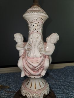 Pair Of Capodimonte Lamps with Cherubs