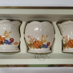 Lenox Pumpkin Harvest Votive Set Of 3 Tealight Candleholders With Gold Trim