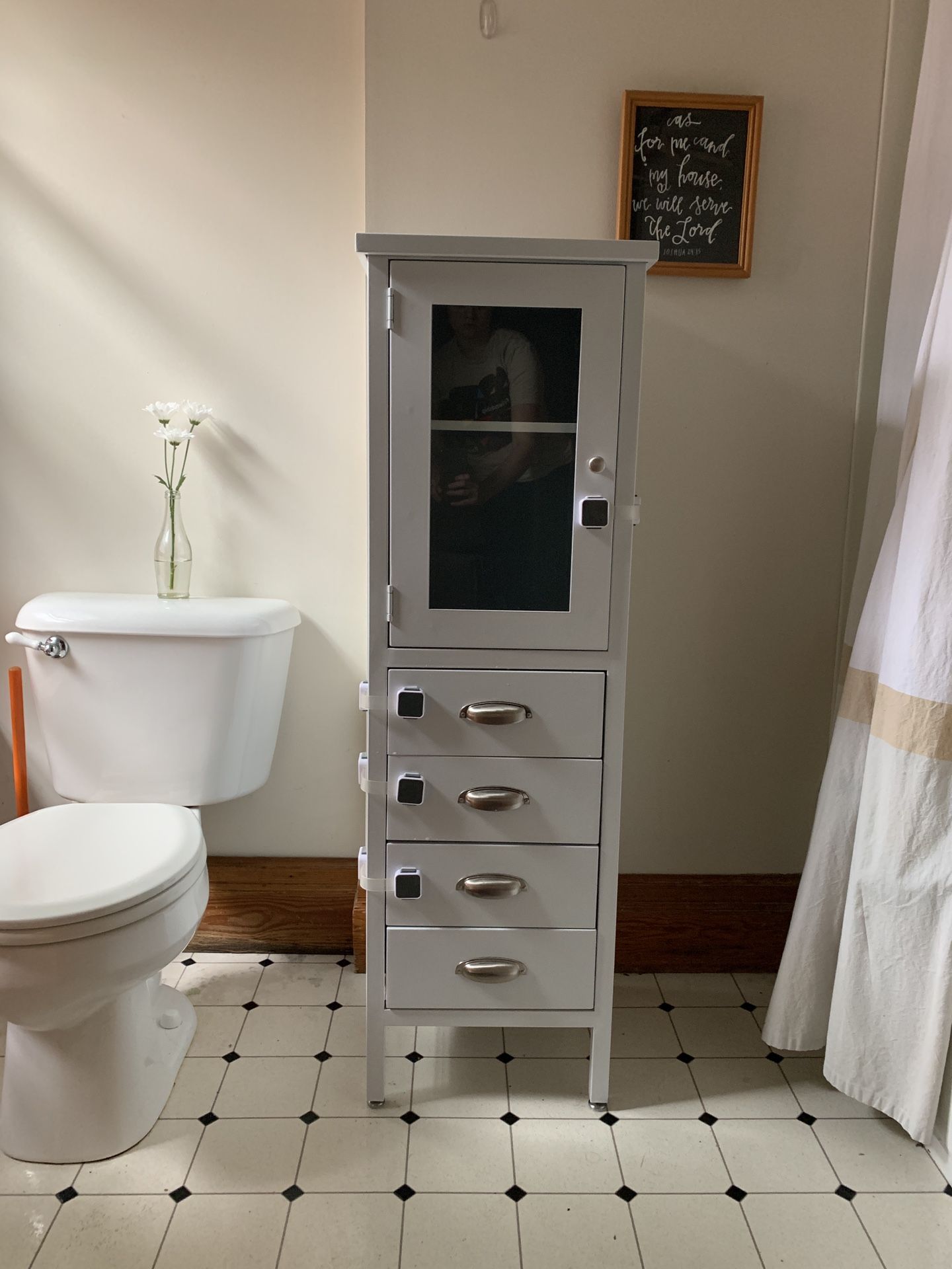 Tall Metal Storage Cabinet (bathroom, crafts, entertainment)