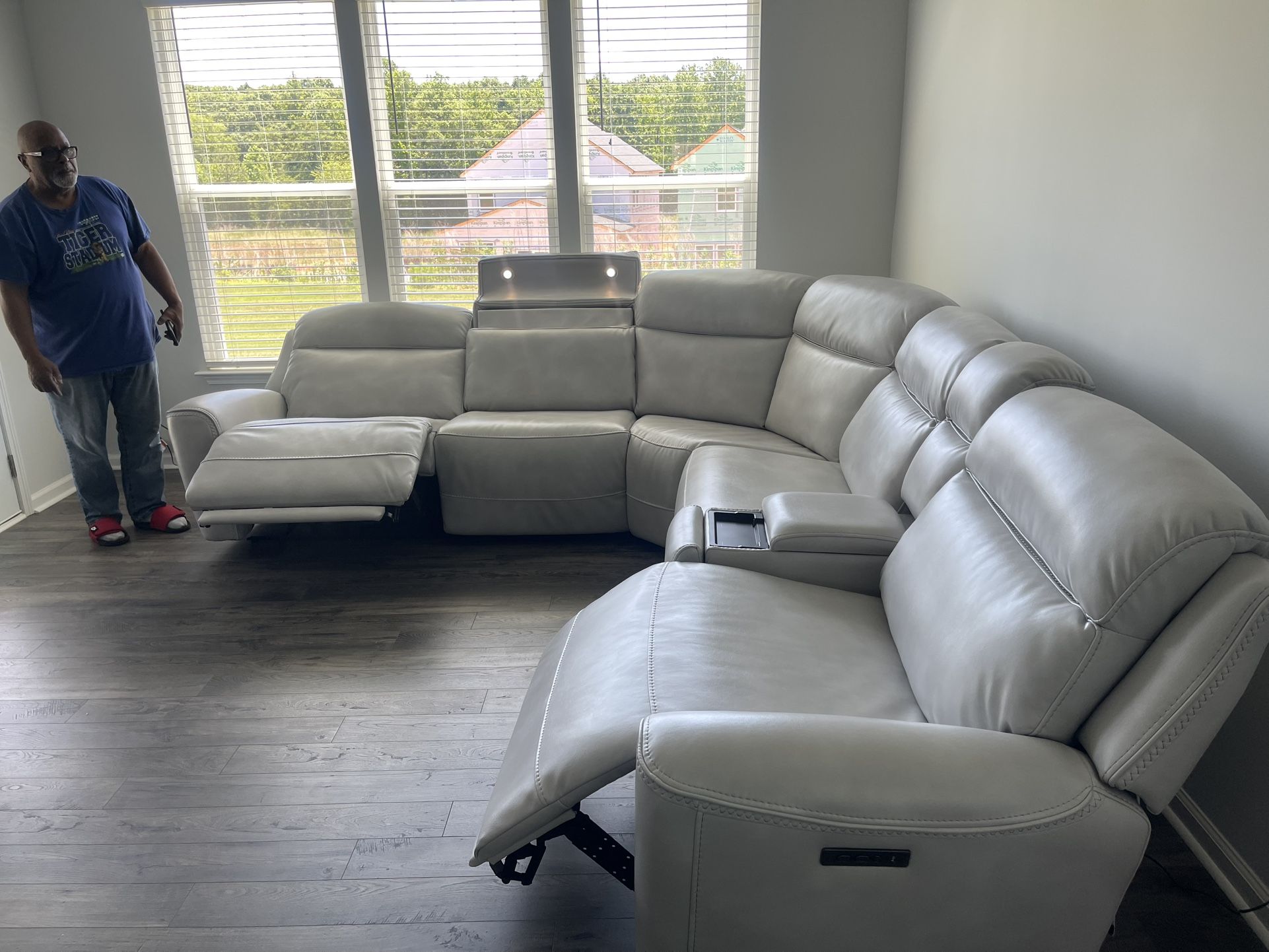 Pearl White Leather Sectional