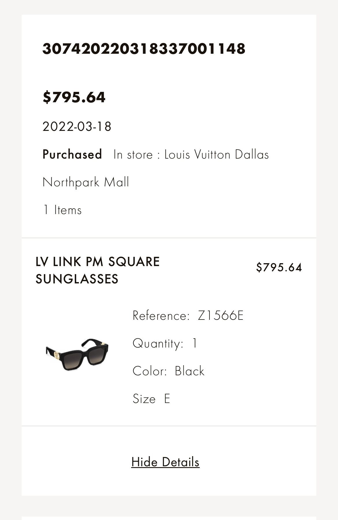 Louis Vuitton Black LV Link PM Square Sunglasses Louis Vuitton