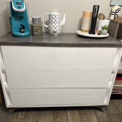 Antique Refurbished White and Brown/Grey 3 Drawer Dresser