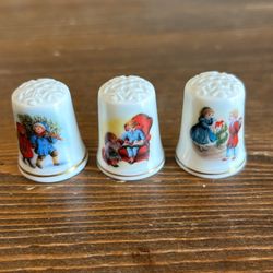 Lot Of 6 Vintage Thimbles  3 Porcelain Avon Christmas 3 From Europe Porcelain And China