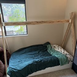 Floor Tent Bed Frame For Kids (white And Natural Brown) Plus 2 Soft Bumpers 