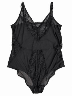 Black Sheer Mesh and Lace Bodysuit 3XL