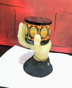 Bath & Body Works Glow In The Dark Frankenstein Hand Candle Holder With  3 Wick Pumpkin Scented Candle New