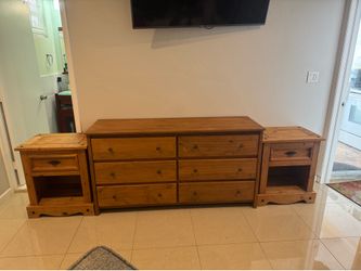 Solid Wood Rustic Dresser & 2 Nightstands