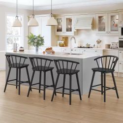 Black Solid Wood Barstool Set Of 4