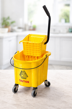 Commercial 28L Mop Bucket with Wringer & Wheels Yellow Cleaning Cart