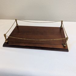Vintage Wood Display Base with Brass Railing & Chain Border for Showcasing Cannon or Cars Model