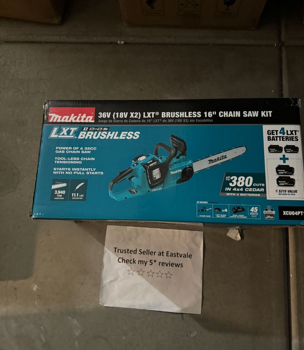 Makita XCU04PT1 36V (18V X2) LXT® Brushless 16" Chain Saw Kit with 4 Batteries (5.0Ah)