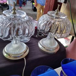 Vintage Antique Heavy Pressed Glass Bedside  Table Lamp