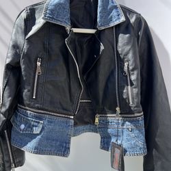 Women’s Biker Jacket with Denim Inserts 