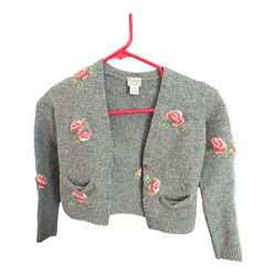 Lucky Brand Girl's Youth Gray Flower 100% Lambs Wool Sweater, Doll Size!
