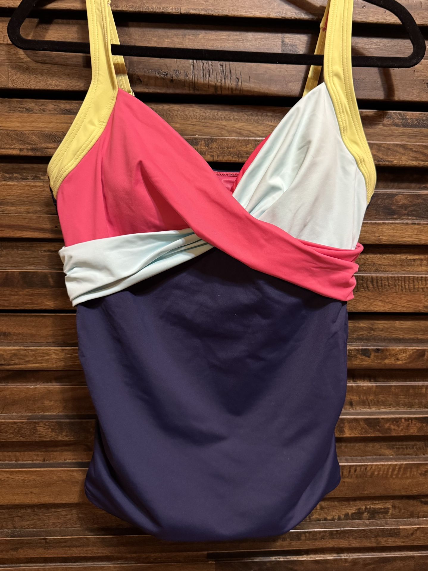 Lands' End V-Neck Wrap Underwire Tankini Top Navy Pink Sz 10 NWOT Colorblock
