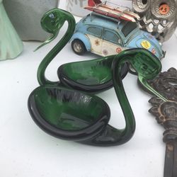 Antique Green Glass Swans
