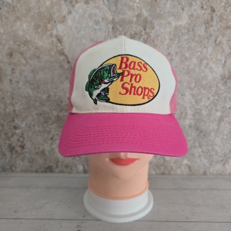 Bass Pro Shops Pink & White Trucker Snapback Adjustable Hat.
