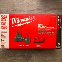 $75 Firm!! Milwaukee M12 12-Volt Lithium-Ion 4.0 Ah and 2.0 Ah Battery Packs and Charger Starter Kit 48-59-2424 Milwaukee M12 Batteries