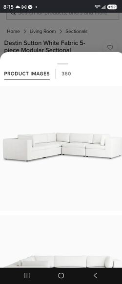 High end 6 piece white fabric sectional with all removable and washable fabric covers