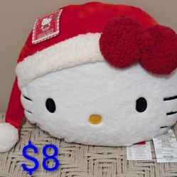 New With Tag HELLO KITTY Plush Pillow Head with Santa Hat 