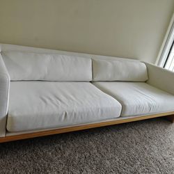 Designer-Style Cream 3-Seater Sofa w/ Solid Wood Base