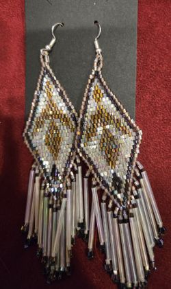 Handmade Beaded Copper White Delica Seed Bead Eagle Earrings 