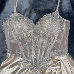 Silk Champagne Color Prom, Graduation, Homecoming Dress 