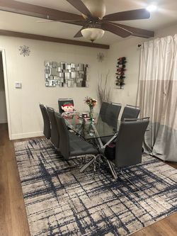 Glass Top Dining Table with 8 Chairs