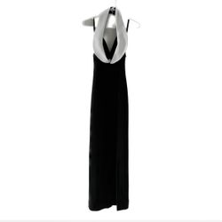 vintage cache cocktail black and white collar halter dress
