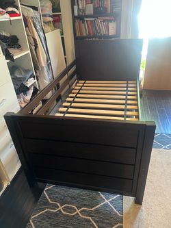 Dark Wood Twin Bed Frame with Slats