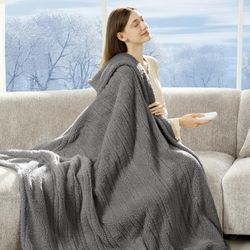 LUZARTA Heated Throw Blanket 50"X60"- Soft Double Sided Sherpa Electric Throw Blanket with 5 Heatings Levels & 4 hrs Auto Shut Off, Overheat Protectio