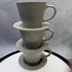 Lot of (5) IKEA DINERA espresso cup and saucer sets (3) sets in beige & (2) sets in grey. The set includes a cup and a saucer made of matt-glazed ston