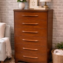 MCM Mid Century Modern Walnut Dresser – Solid Wood, 5 Drawer