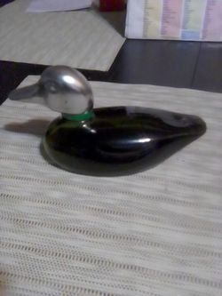 Avon Mallard Duck Glass Bottle Green/silver After Shave Decanter Empty