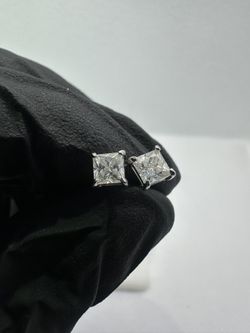 6mm Princess Cut Studs (Sterling Silver) (Passes Diamond Tester)