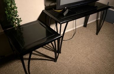 Black glass top console and End table set