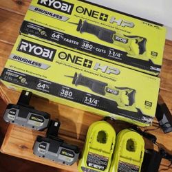 (2)Ryobi 18V 'HP' Reciprocating Saws, (2) Batteries, (2) Chargers