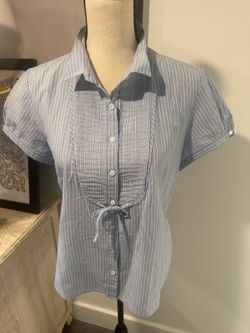 J. Crew Light Blue & White Striped Pleated Bib Blouse S/M