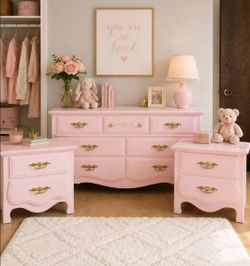 Soft Pink Dresser and Nightstands