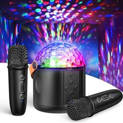 Karaoke Machine with Disco LED Lights for Adults Kids, Portable Bluetooth Speaker with 2 Wireless Microphone Toys Gifts for Girls Boys Birthday Family