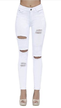 Women's High Waisted Stretch Ripped Skinny Jeans 