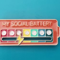 Orange Enamel Social Battery Humorous Pin