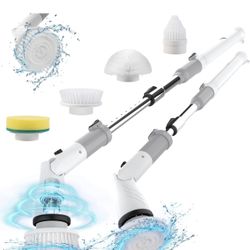 Electric Spin Scrubber, Cordless Power Brush Floor Scrubber with Adjustable Extension Arm and 4 Replaceable Bathroom Cleaning Brush Heads, Ideal for T